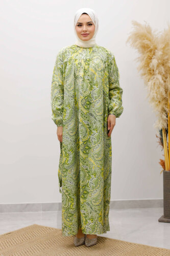 Desenli Robalı Elbise TSD250267 Yeşil - 3