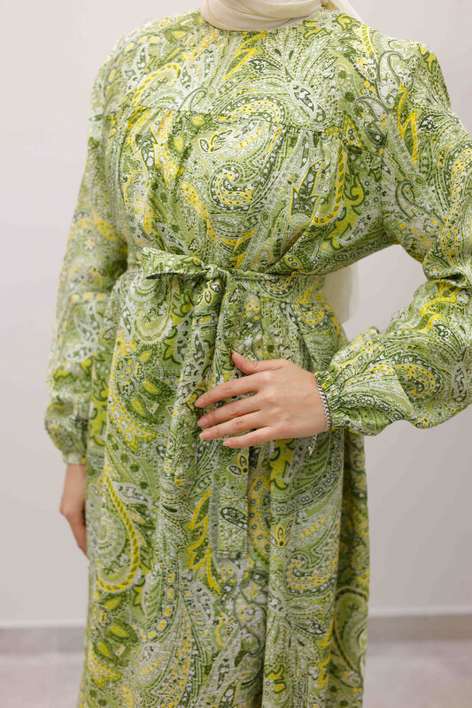 Desenli Robalı Elbise TSD250267 Yeşil - 4