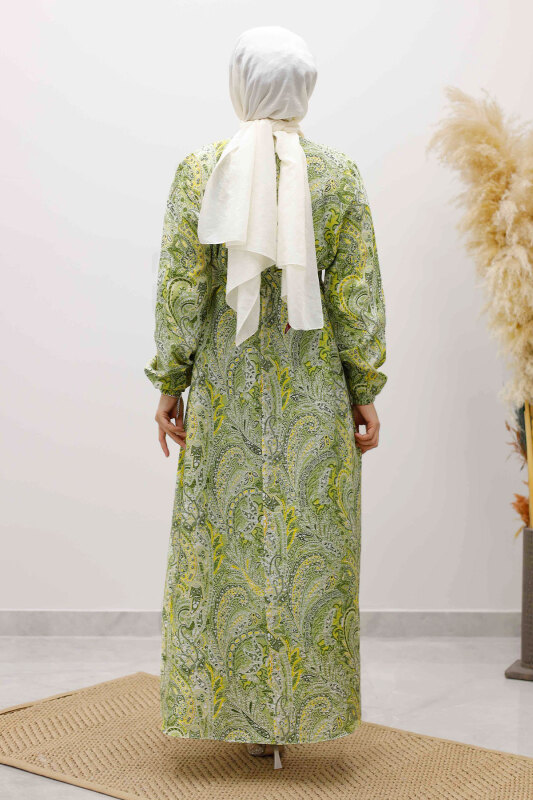 Desenli Robalı Elbise TSD250267 Yeşil - 6