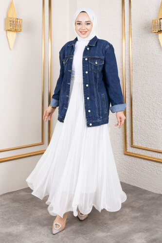 Cepli Denim Ceket TSD250177 Koyu Mavi 