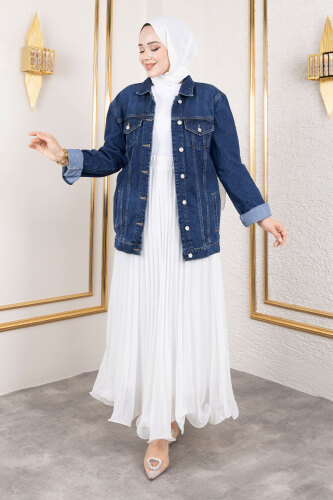 Cepli Denim Ceket TSD250177 Koyu Mavi - 3