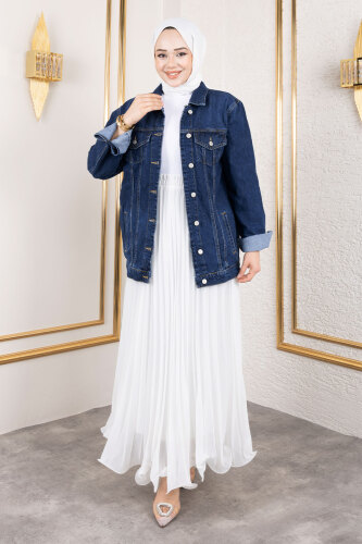 Cepli Denim Ceket TSD250177 Koyu Mavi - 4