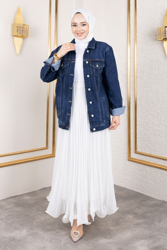 Cepli Denim Ceket TSD250177 Koyu Mavi - 4