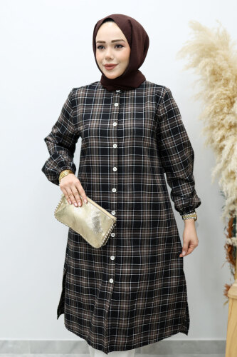 Düğmeli Ekose Takım TSD260154 Acı Kahve - 2