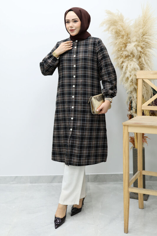 Düğmeli Ekose Takım TSD260154 Acı Kahve - 3