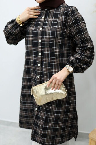 Düğmeli Ekose Takım TSD260154 Acı Kahve - 4