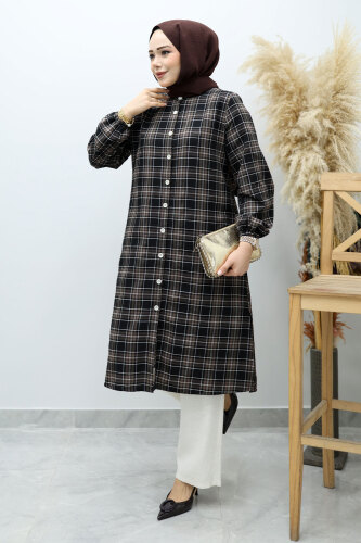 Düğmeli Ekose Takım TSD260154 Acı Kahve - 5