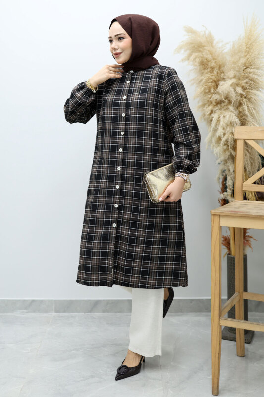 Düğmeli Ekose Takım TSD260154 Acı Kahve - 5