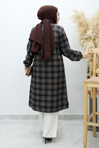 Düğmeli Ekose Takım TSD260154 Acı Kahve - 6