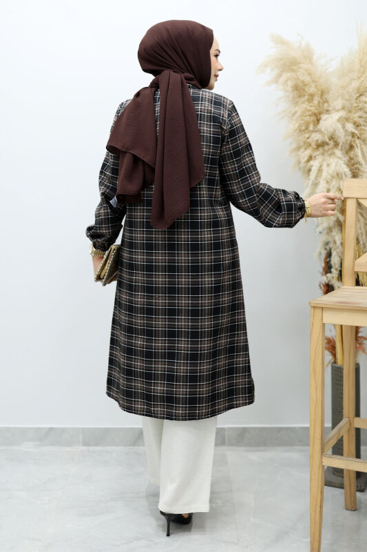 Düğmeli Ekose Takım TSD260154 Acı Kahve - 6