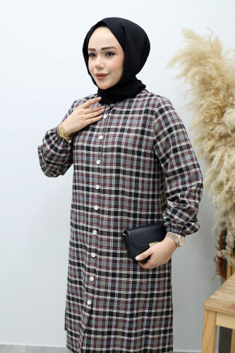 Düğmeli Ekose Takım TSD260154 Gri - 2