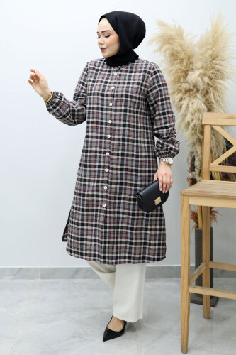 Düğmeli Ekose Takım TSD260154 Gri - 3