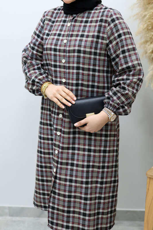 Düğmeli Ekose Takım TSD260154 Gri - 4