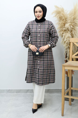 Düğmeli Ekose Takım TSD260154 Gri - 5