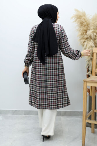 Düğmeli Ekose Takım TSD260154 Gri - 6