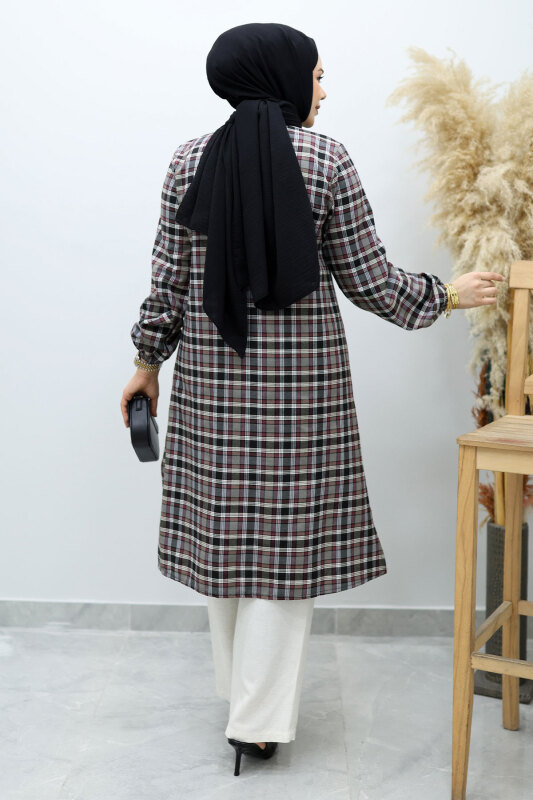 Düğmeli Ekose Takım TSD260154 Gri - 6