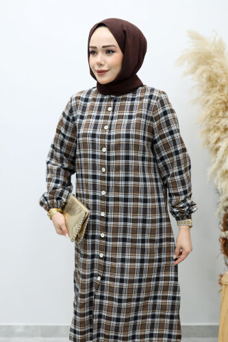 Düğmeli Ekose Takım TSD260154 Kahverengi - 2