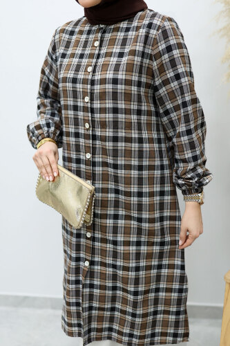 Düğmeli Ekose Takım TSD260154 Kahverengi - 4