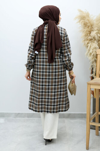 Düğmeli Ekose Takım TSD260154 Kahverengi - 6