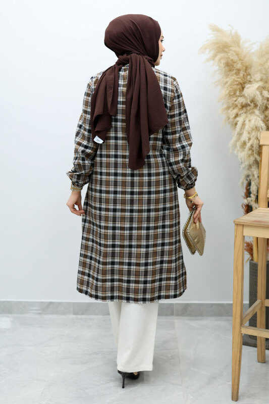 Düğmeli Ekose Takım TSD260154 Kahverengi - 6