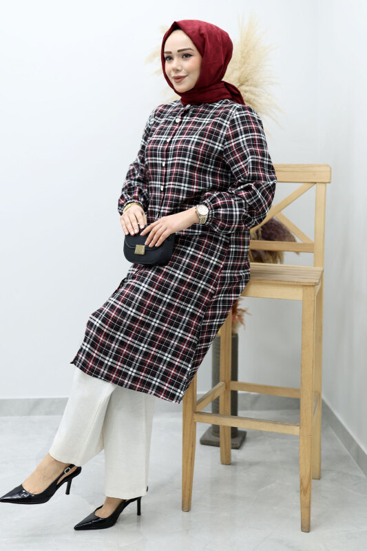 Düğmeli Ekose Takım TSD260154 Kırmızı - 3