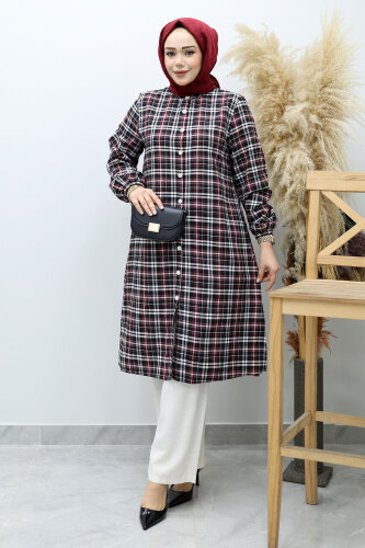 Düğmeli Ekose Takım TSD260154 Kırmızı - 5