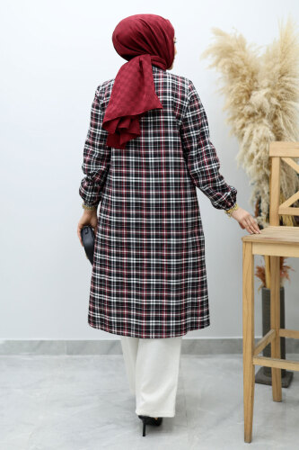 Düğmeli Ekose Takım TSD260154 Kırmızı - 6