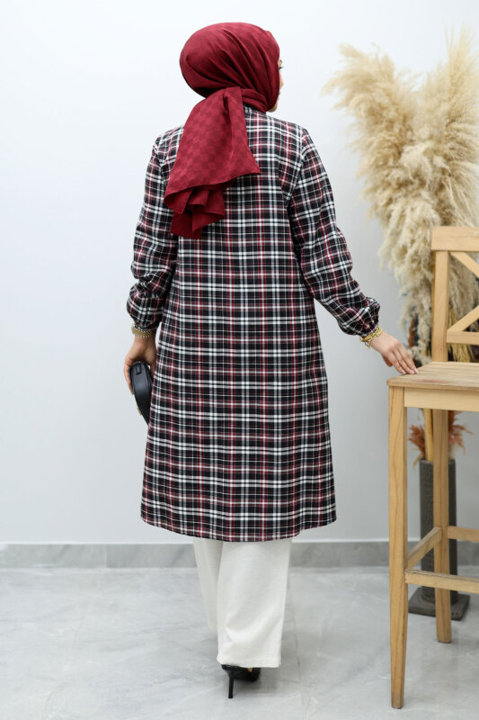 Düğmeli Ekose Takım TSD260154 Kırmızı - 6