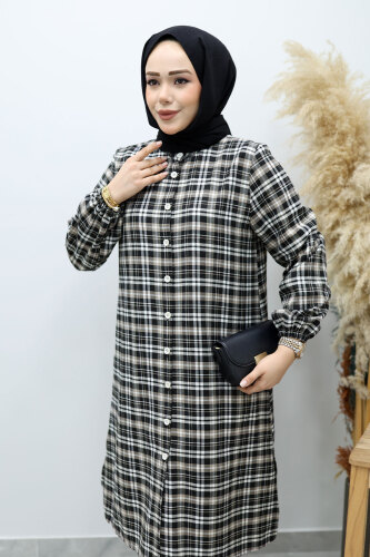 Düğmeli Ekose Takım TSD260154 Sütlü Kahve - 2