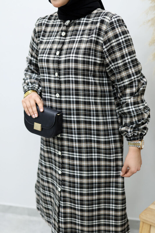 Düğmeli Ekose Takım TSD260154 Sütlü Kahve - 4