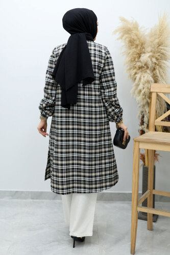 Düğmeli Ekose Takım TSD260154 Sütlü Kahve - 6