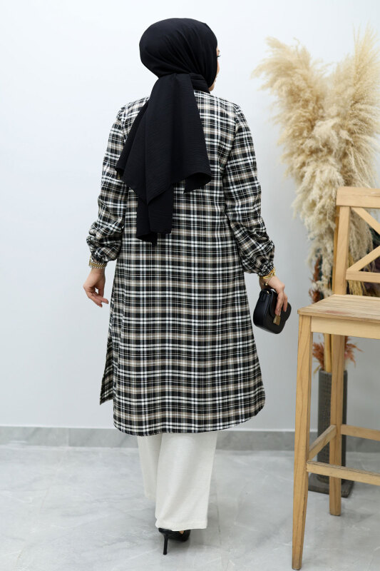 Düğmeli Ekose Takım TSD260154 Sütlü Kahve - 6