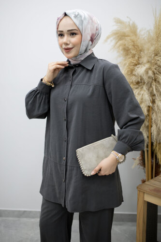 Düğmeli Modal Takım TSD260169 Füme - 2