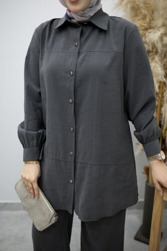 Düğmeli Modal Takım TSD260169 Füme - 4