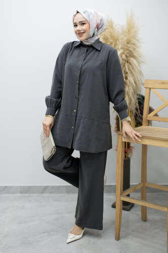 Düğmeli Modal Takım TSD260169 Füme - 5