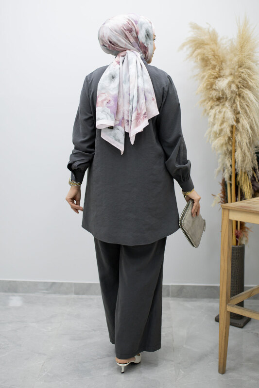 Düğmeli Modal Takım TSD260169 Füme - 6