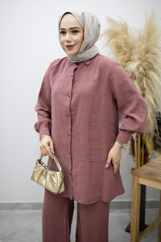 Düğmeli Modal Takım TSD260169 Gül Kurusu - Tesettür Dünyası (1)