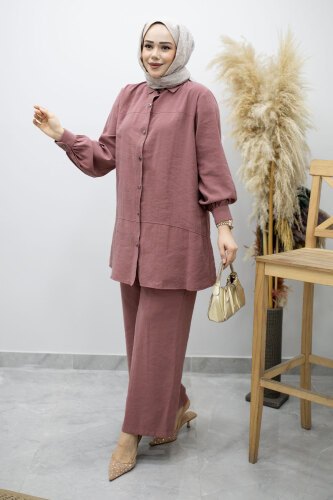 Düğmeli Modal Takım TSD260169 Gül Kurusu - 3