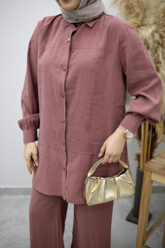 Düğmeli Modal Takım TSD260169 Gül Kurusu - 4