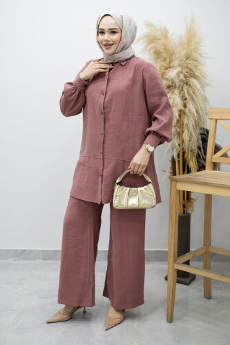 Düğmeli Modal Takım TSD260169 Gül Kurusu - 5