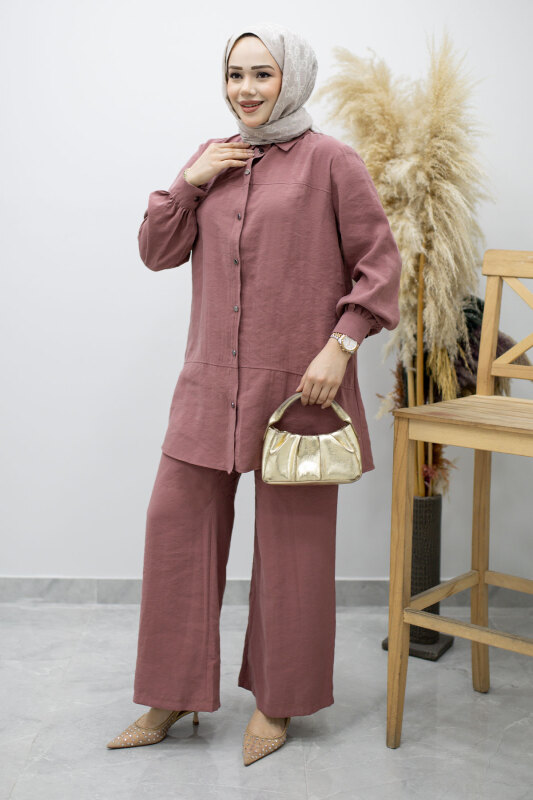 Düğmeli Modal Takım TSD260169 Gül Kurusu - 5