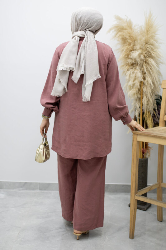 Düğmeli Modal Takım TSD260169 Gül Kurusu - 6