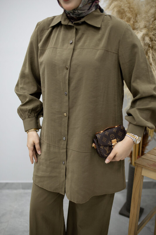 Düğmeli Modal Takım TSD260169 Haki - 4