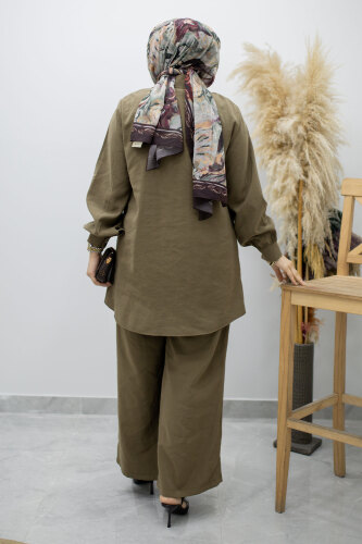 Düğmeli Modal Takım TSD260169 Haki - 6