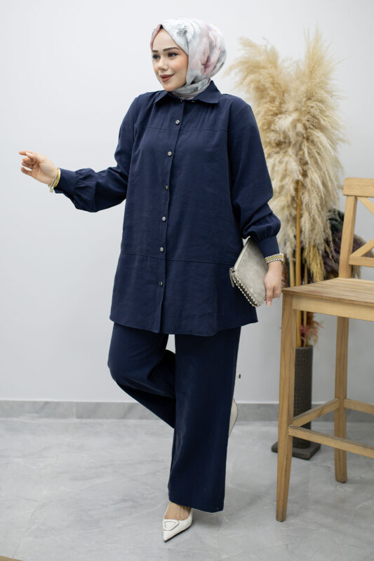 Düğmeli Modal Takım TSD260169 Lacivert - 3