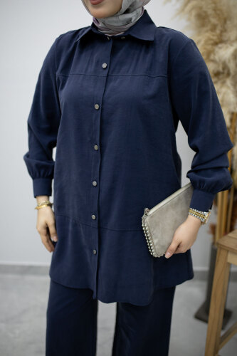 Düğmeli Modal Takım TSD260169 Lacivert - 4