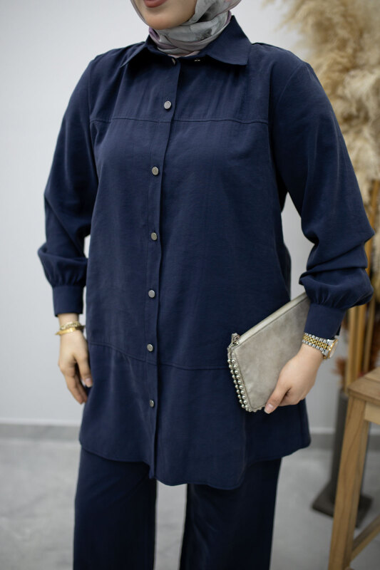 Düğmeli Modal Takım TSD260169 Lacivert - 4