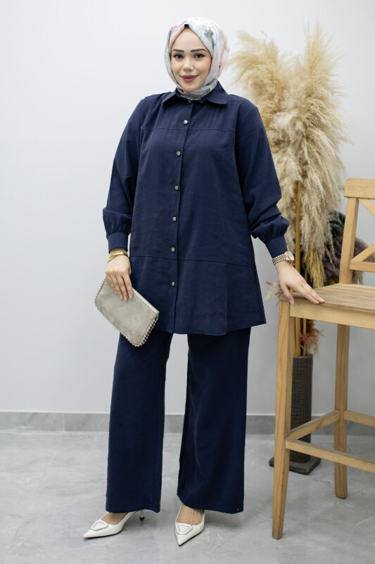 Düğmeli Modal Takım TSD260169 Lacivert - 5