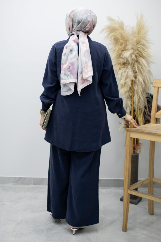 Düğmeli Modal Takım TSD260169 Lacivert - 6