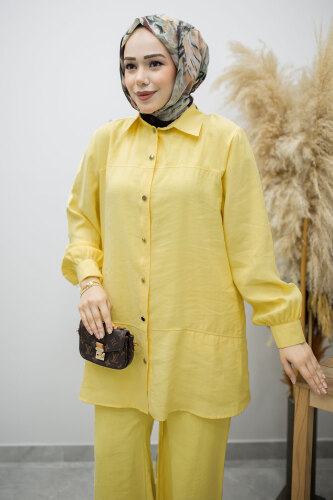 Düğmeli Modal Takım TSD260169 Sarı - 2